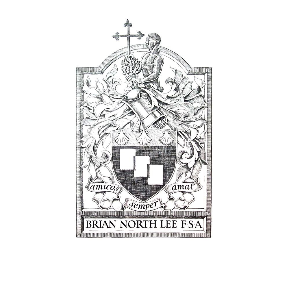 This was Brian North Lee's bookplate. We were very privileged to diestamp this beautiful bookplate for the past Secretary of the Bookplate Society and renouned Bookplate Historian.