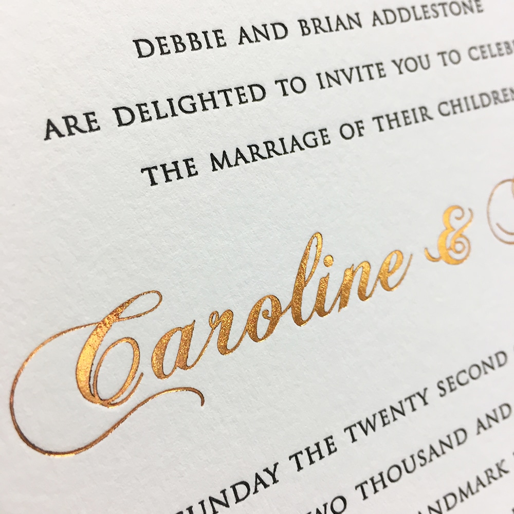 Foiled invitation for wedding stationery or personal stationery.