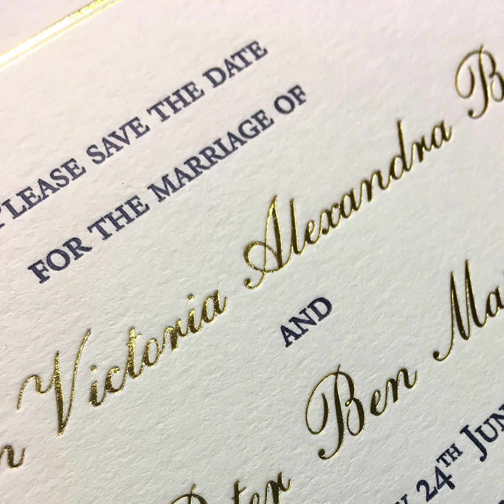 Foiled invitation for wedding stationery or personal stationery.