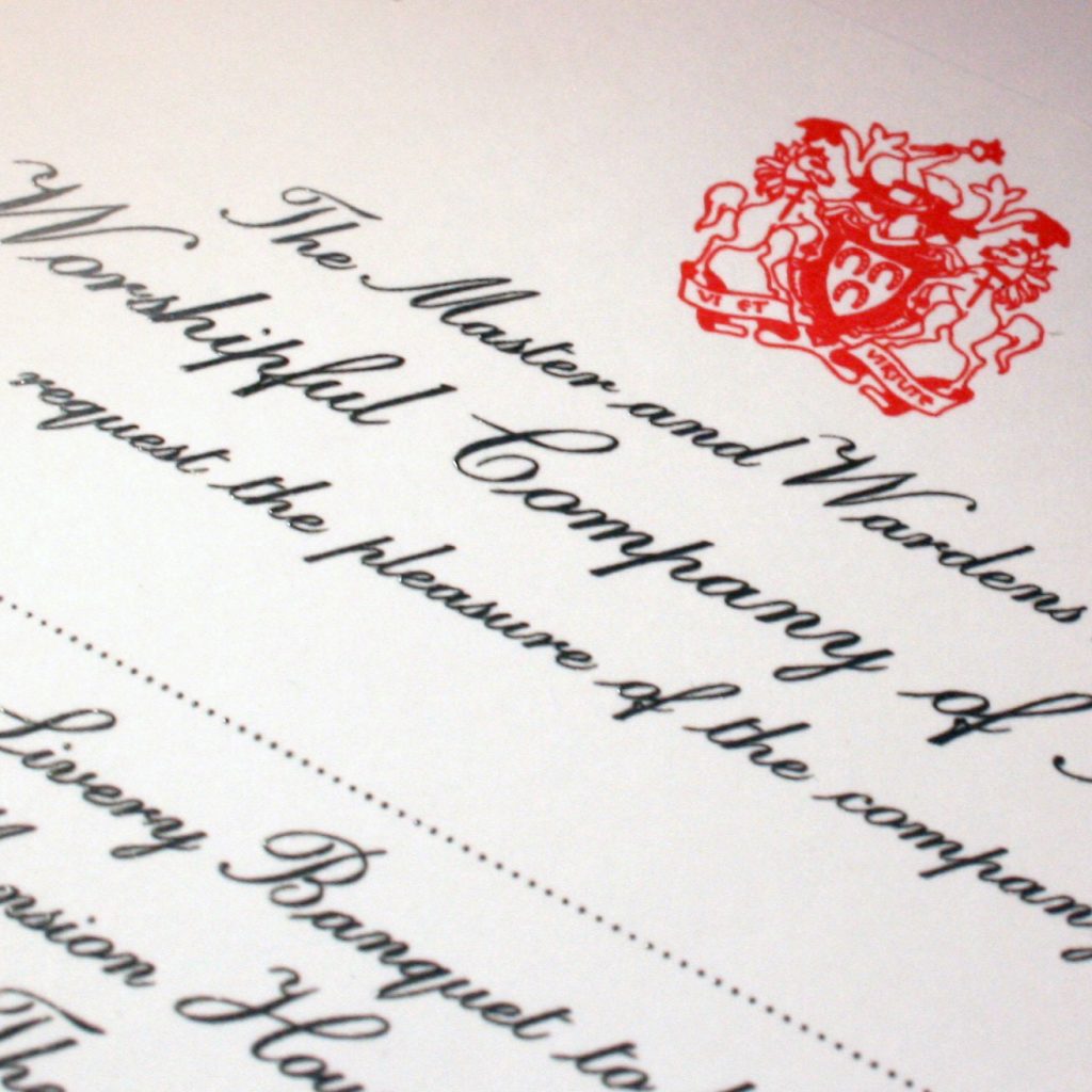 Livery company invitations printed for ceremonial stationery.