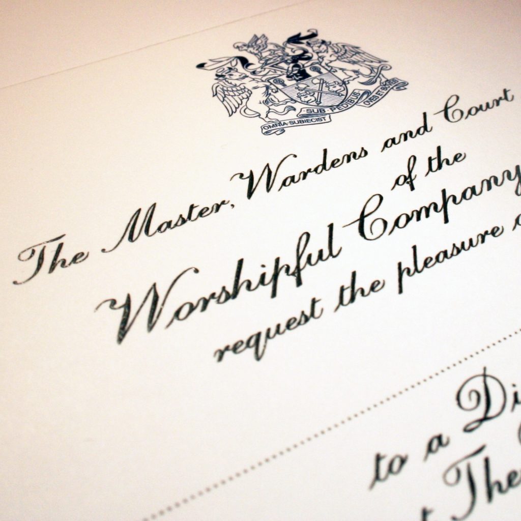 Livery company invitations printed for ceremonial stationery.